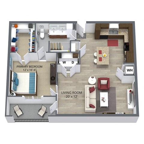 Floor plan for 1 bed, 1 bath, 788 sqft
